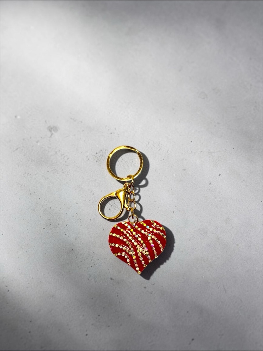 Gold-Tone Keyring with Red Crystal-Embellished Heart Charm NWT - Picture 4 of 5